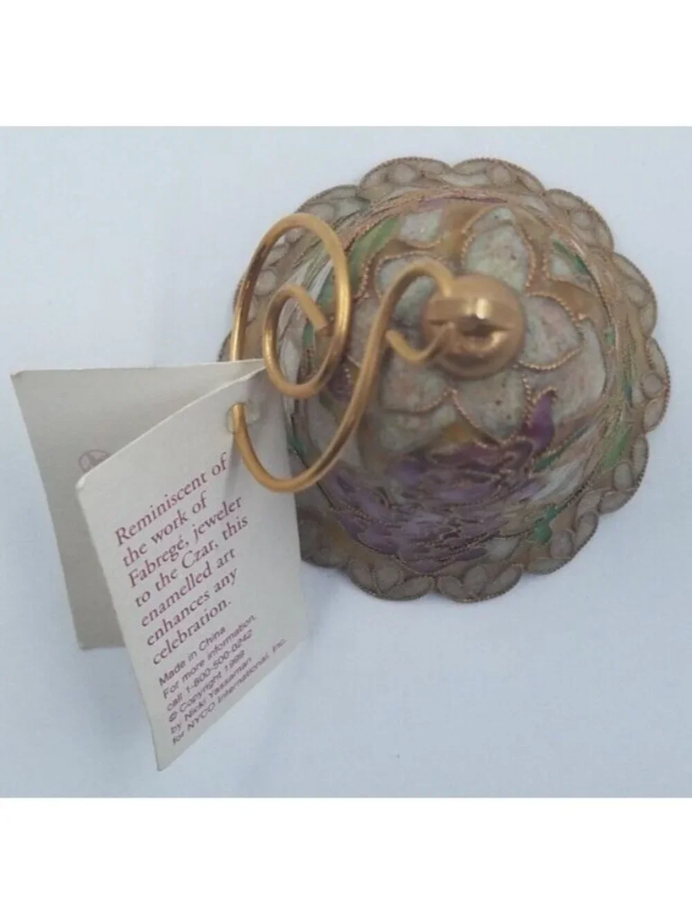 Vintage 1999 Nyco Enamel Art Cloisonne Floral Bell Ornament Limited Production